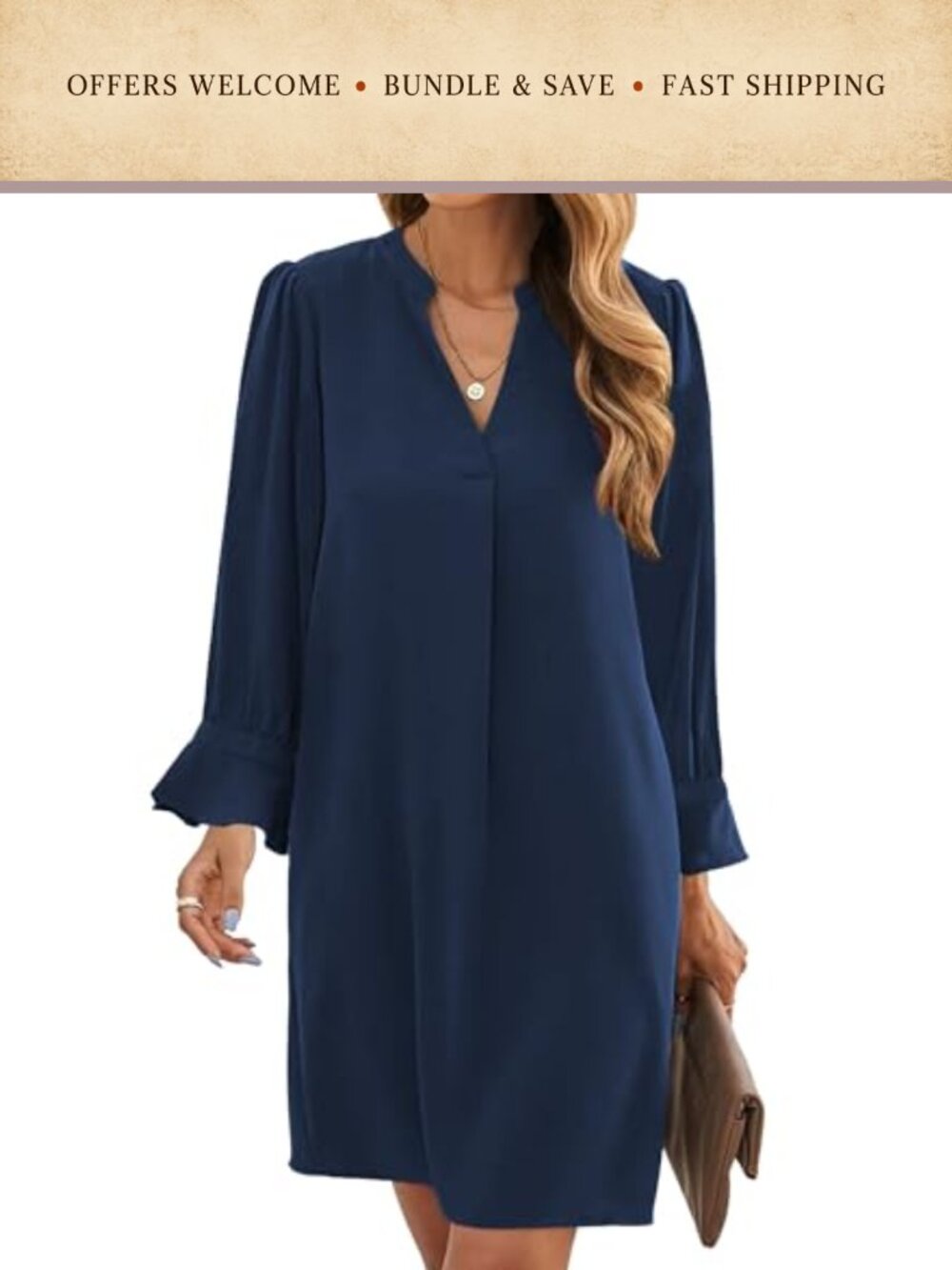 Women's Long Sleeve V Neck Flowy Loose Casual Shirt Dress for Fall Winter